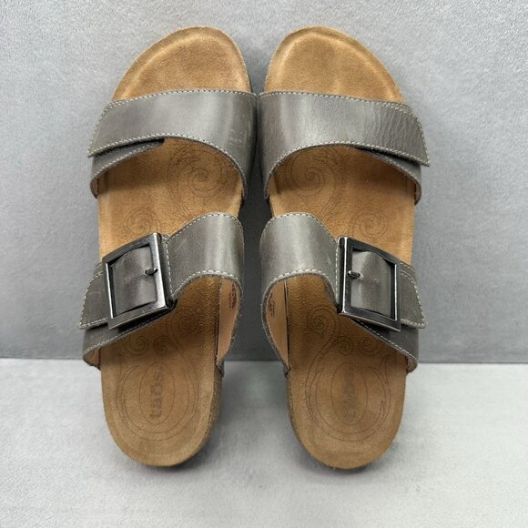 Taos My Dear Womens Size 9-9.5 (EU 40) Sandals Gray Adjustable Slides Cork Wedge - Picture 6 of 8
